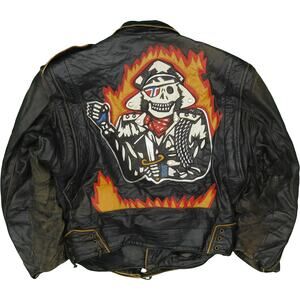 Volcano Skull Biker Leather Jacket M Motorcycle